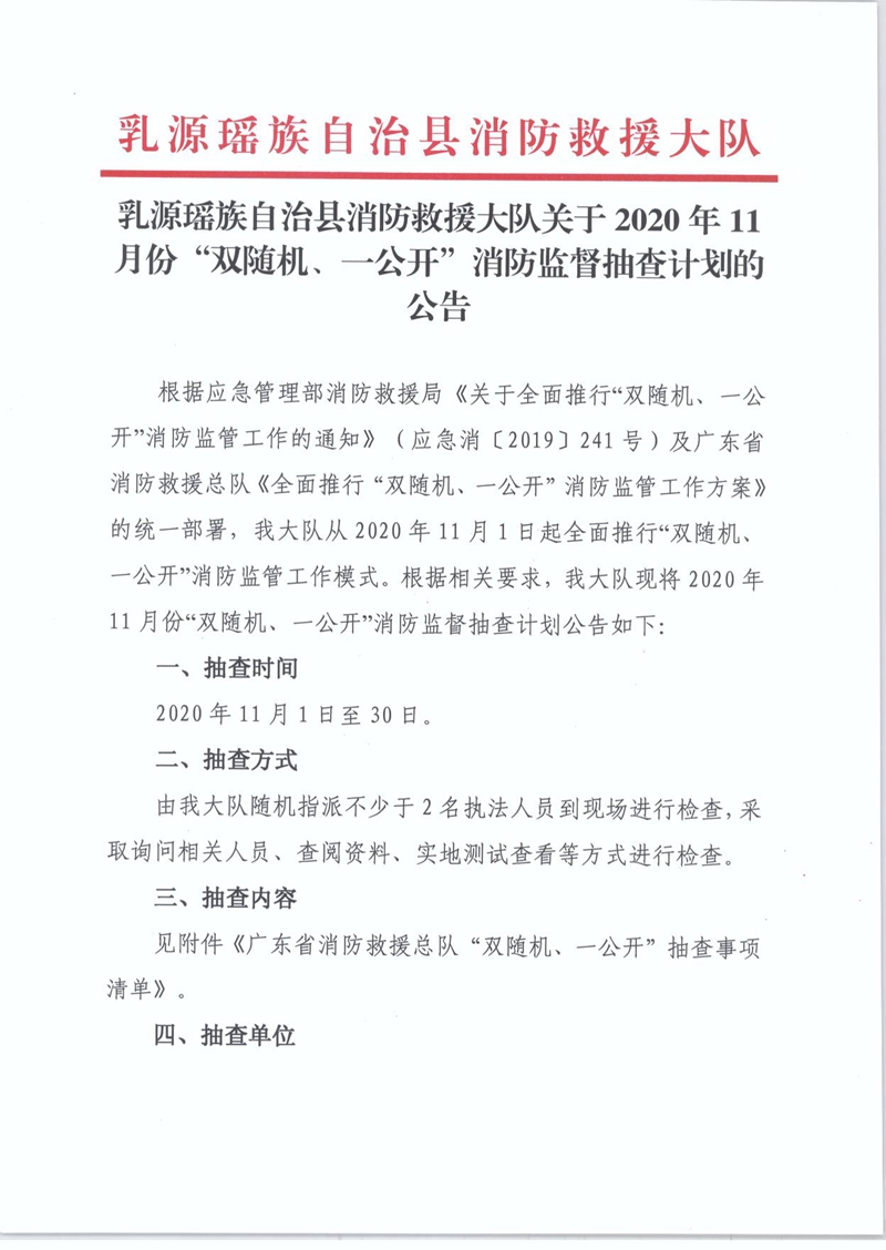 乳源瑶族自治县消防救援大队关于2020年11月份“双随机、一公开”消防监督抽查计划的公告1.jpg