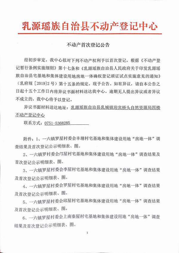 不动产首次登记公告（一六镇罗屋村委会房地一体登记）1.jpg
