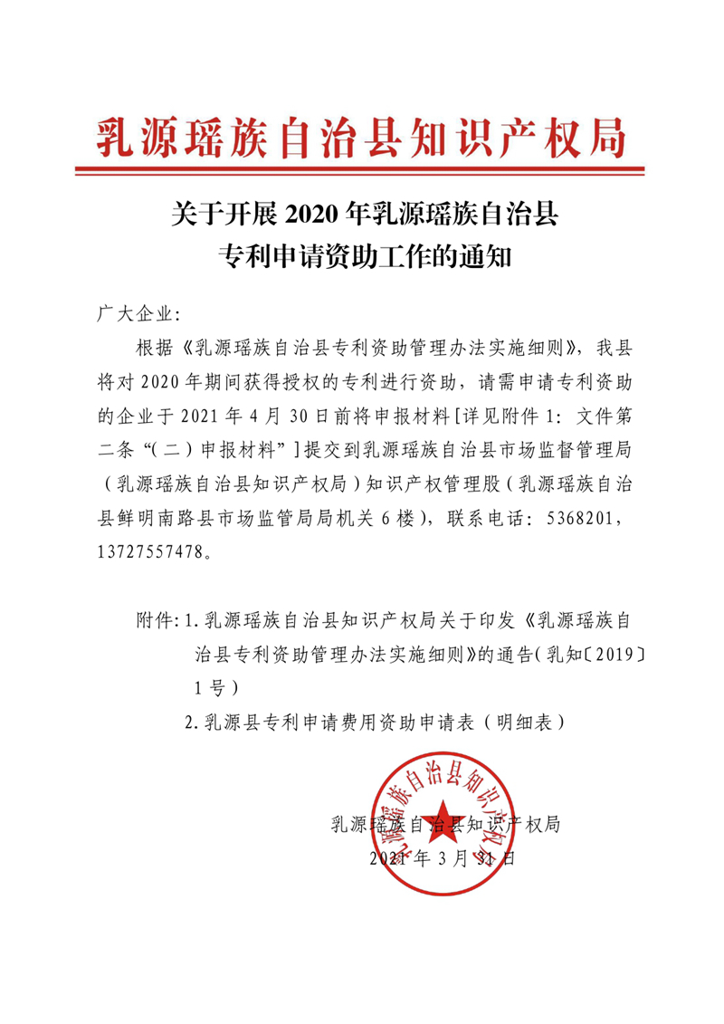 关于开展2020年乳源瑶族自治县专利申请资助的通知0000.jpg