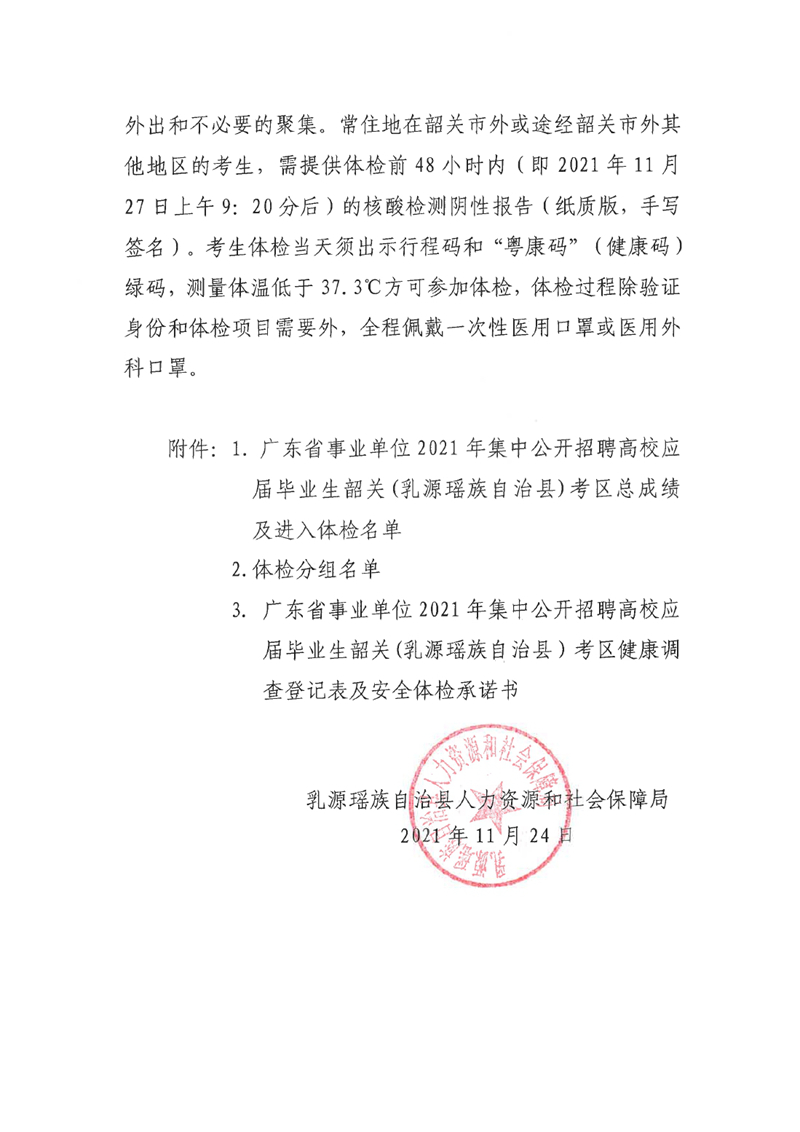 广东省事业单位2021年集中公开招聘高校应届毕业生韶关(乳源瑶族自治县)考区总成绩公示及体检事项公告0003.jpg