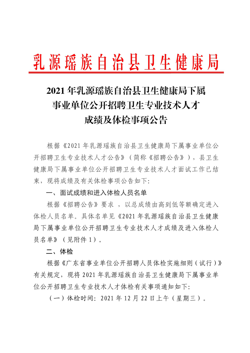 2021年乳源瑶族自治县卫生健康局下属事业单位公开招聘卫生专业技术人才成绩及体检事项公告0000.jpg