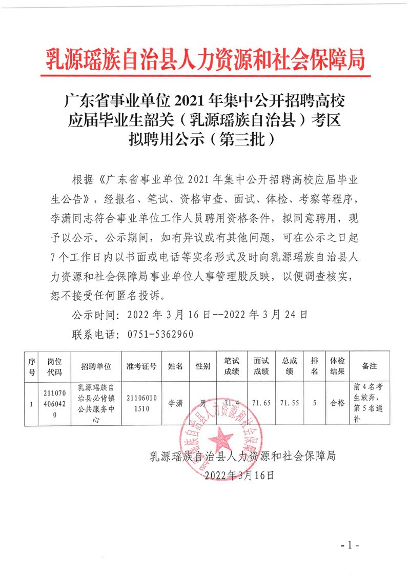 广东省事业单位2021年集中公开招聘高校应届毕业生韶关（乳源瑶族自治县）考区拟聘用公示（第三批）0000.jpg