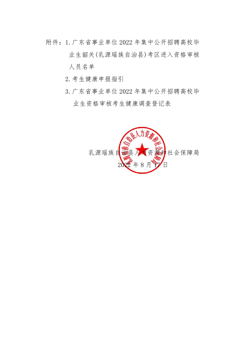广东省事业单位2022年集中公开招聘高校应届毕业生韶关(乳源瑶族自治县）考区资格审核的通知（章）0006.jpg
