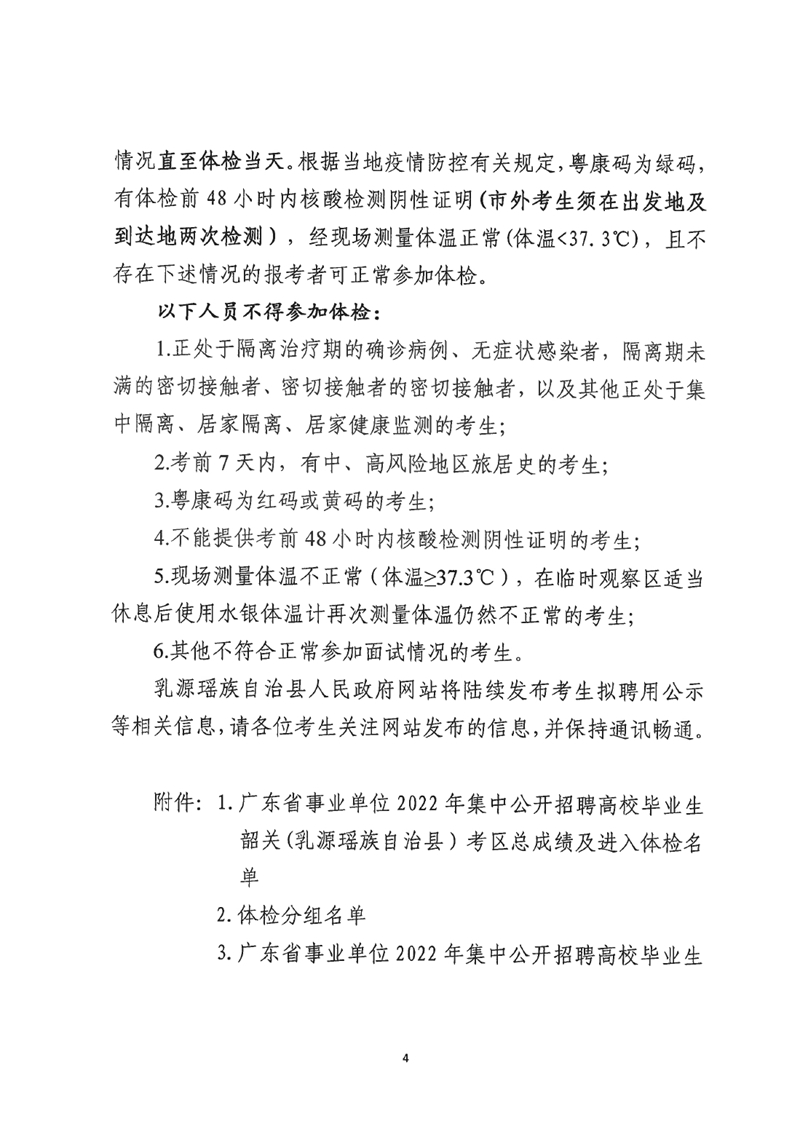 广东省事业单位2022年集中公开招聘高校毕业生韶关(乳源瑶族自治县）考区总成绩公示及体检事项公告0003.jpg