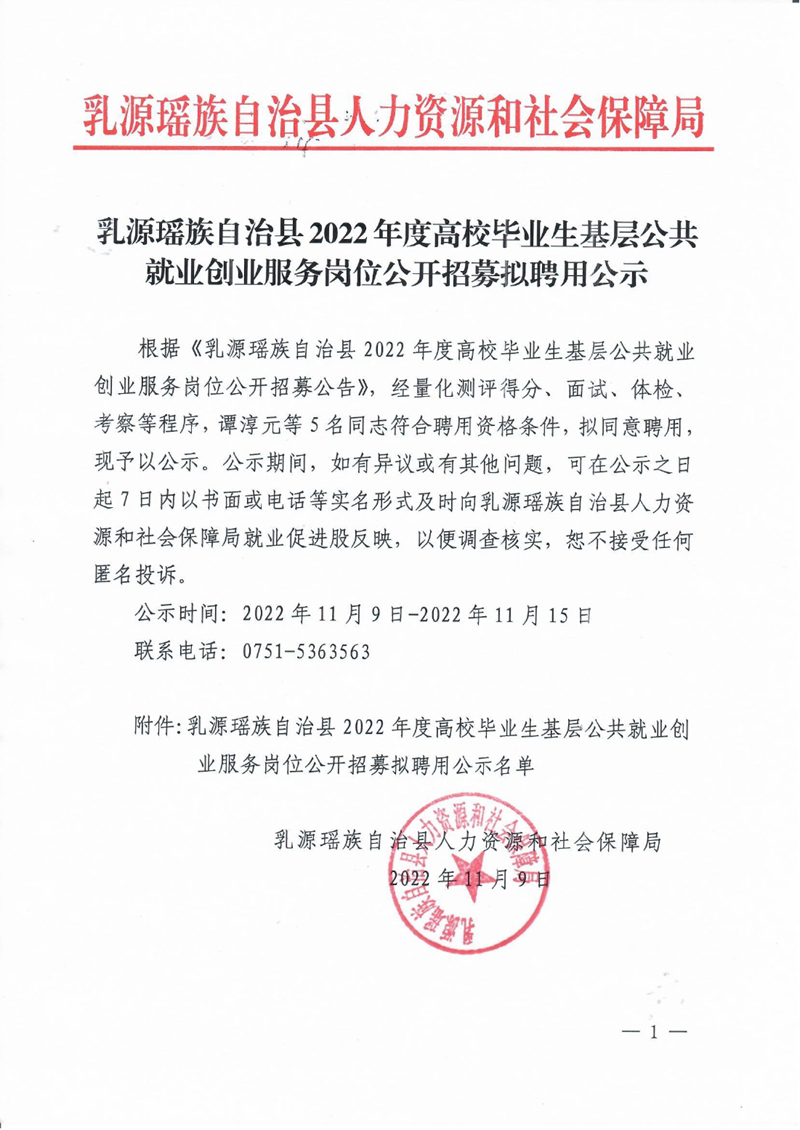 乳源瑶族自治县2022年度高校毕业生基层公共就业创业服务岗位公开招募拟聘用公示0000.jpg