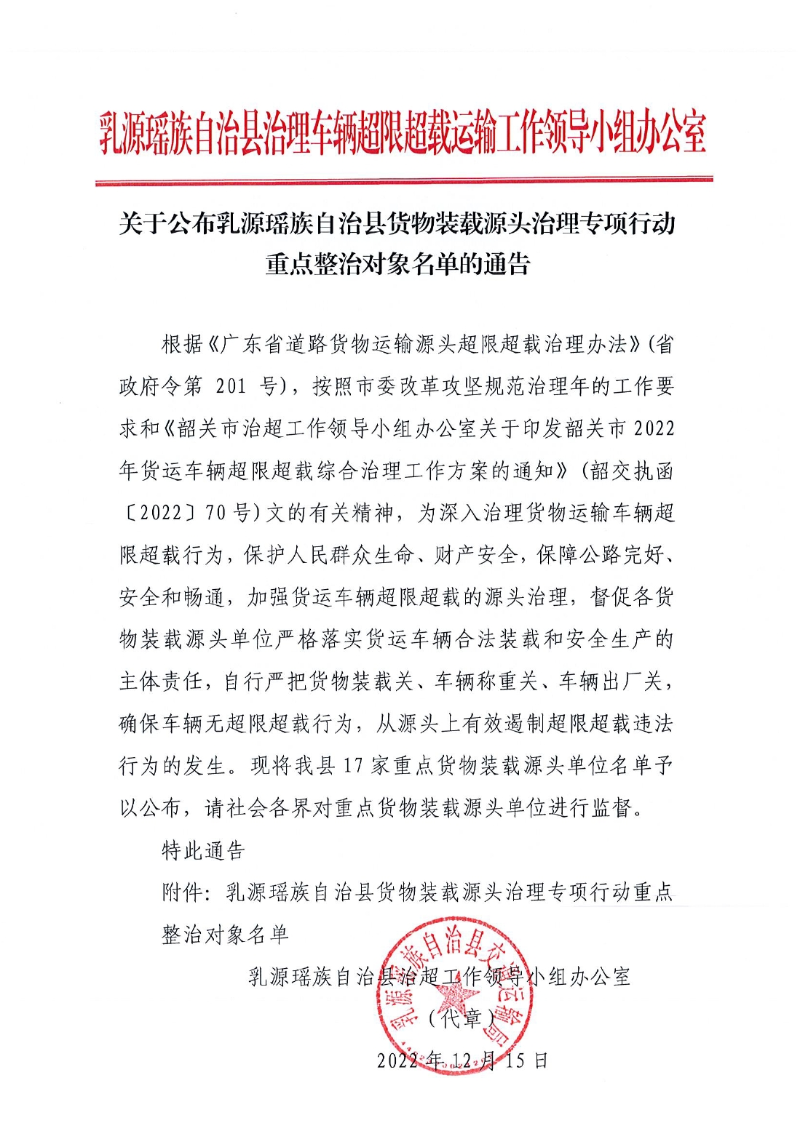 关于公布乳源瑶族自治县货物装载源头治理专项行动重点整治对象名单的通告0000.jpg