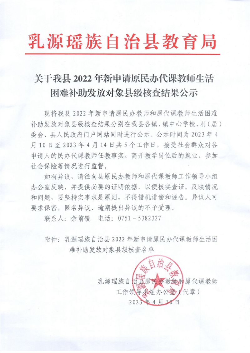 关于我县2022年新申请原民办代课教师生活困难补助发放对象县级核查结果的公示0000.jpg