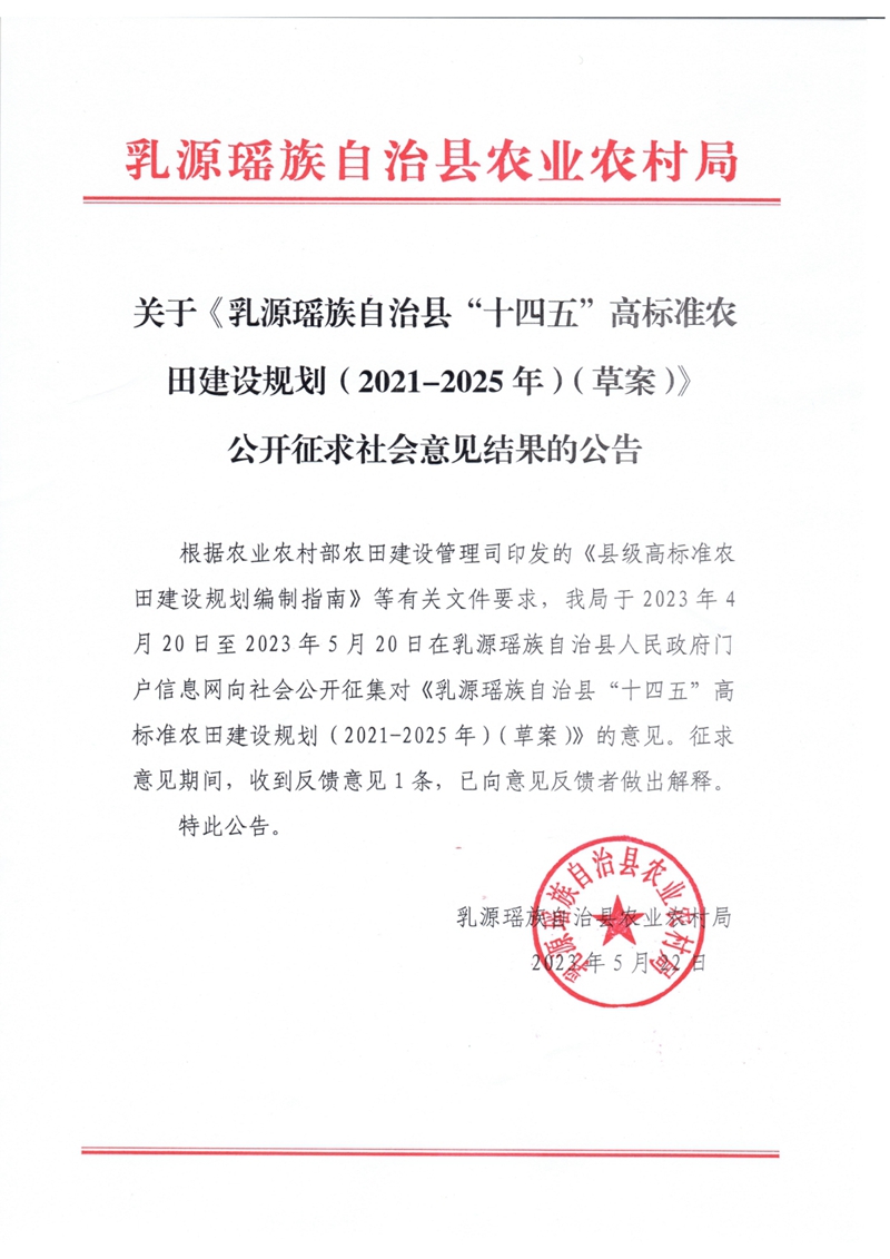 关于《乳源瑶族自治县“十四五”高标准农田建设规划（2021-2025年）（草案）》公开征求社会意见结果的公告0000.jpg