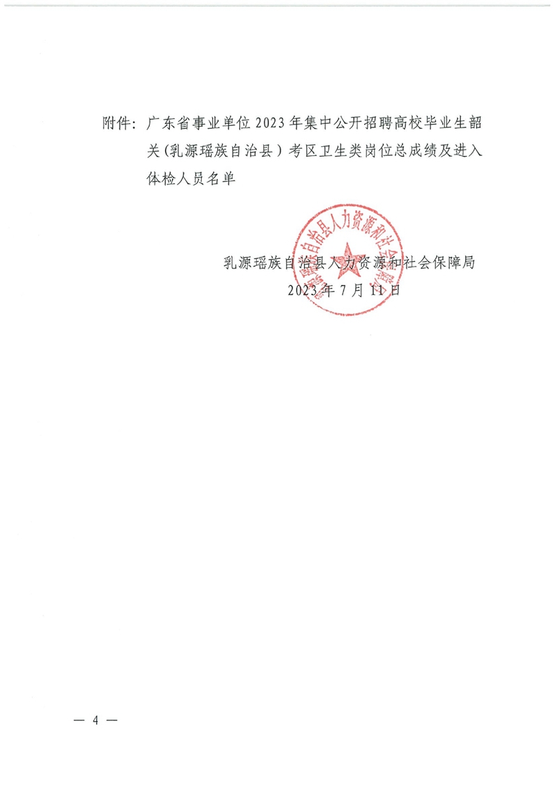 广东省事业单位2023年集中公开招聘高校毕业生韶关(乳源瑶族自治县）考区卫生类岗位总成绩公示及体检事项公告0003.jpg