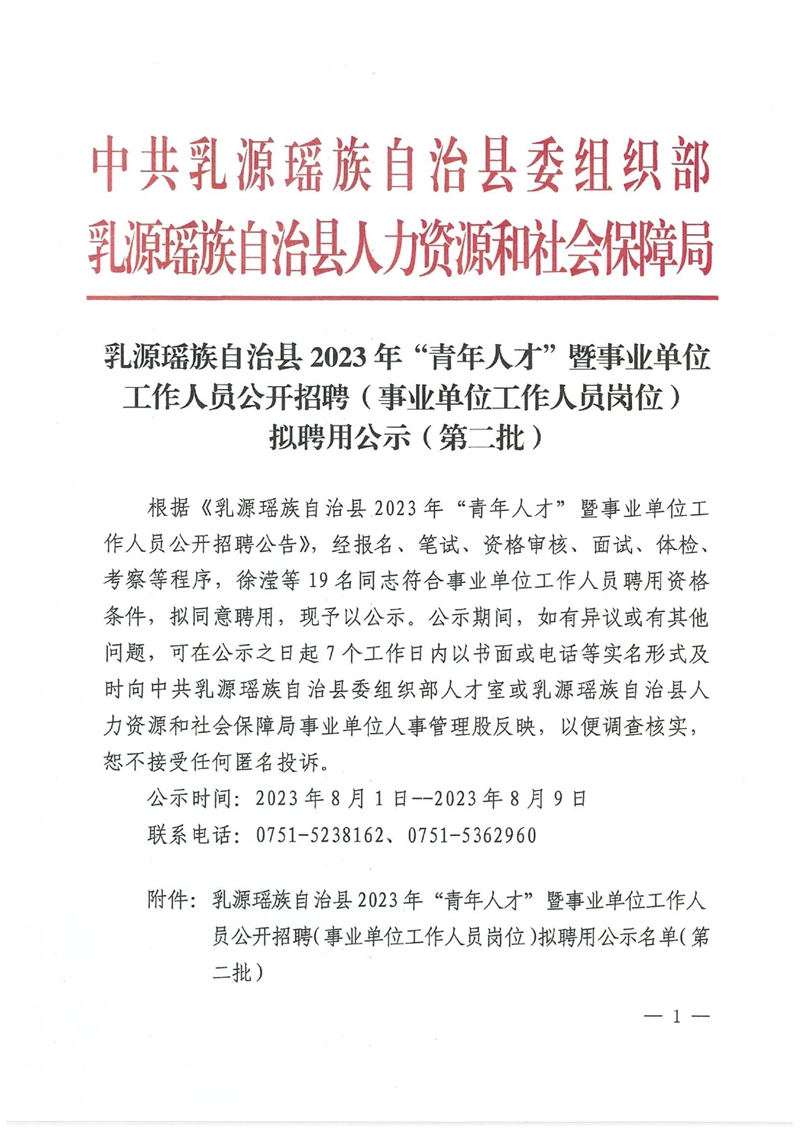 乳源瑶族自治县2023年“青年人才”暨事业单位工作人员公开招聘（事业单位工作人员岗位）拟聘用公示（第二批） 0000.jpg