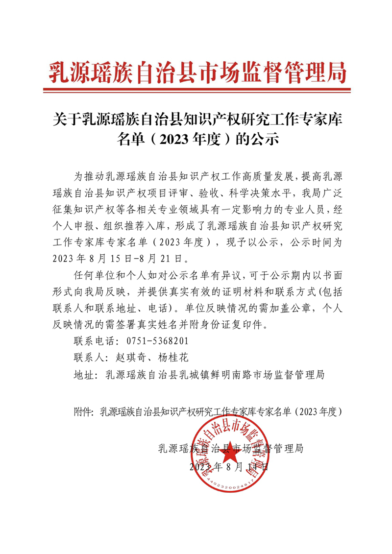 关于乳源瑶族自治县知识产权研究工作专家库名单（2023年度）的公示0000.jpg