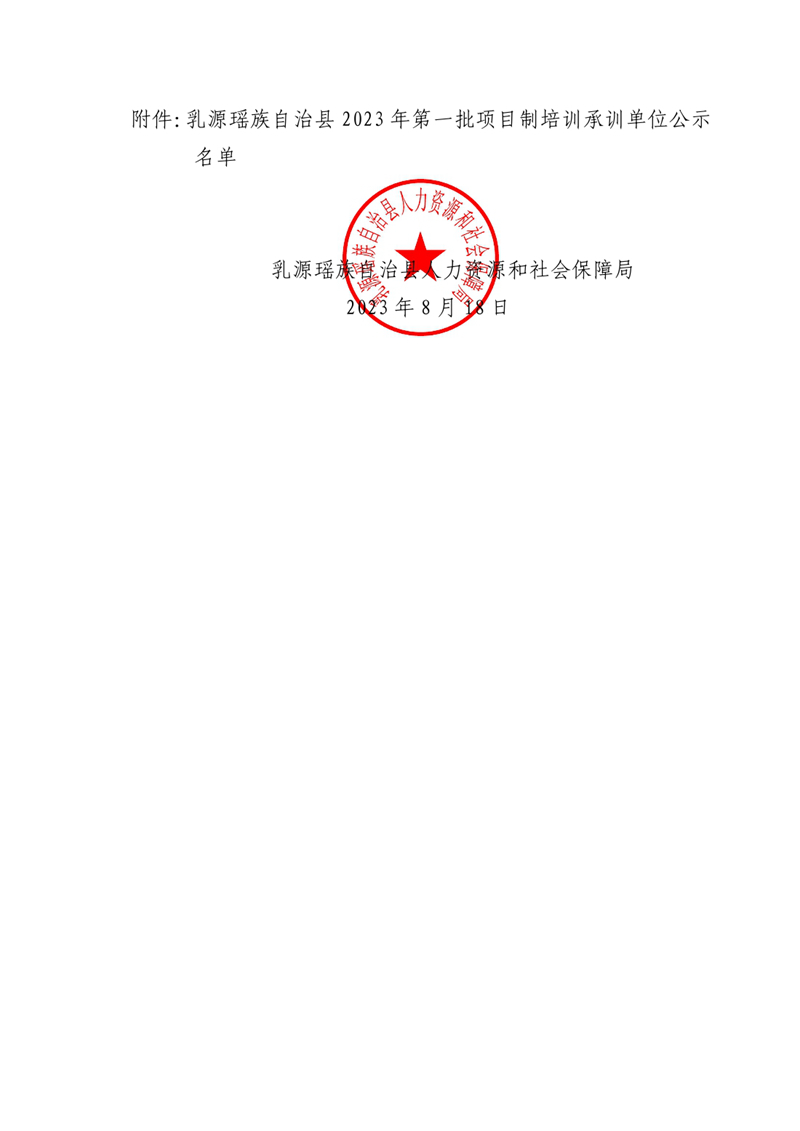 关于乳源瑶族自治县2023年第一批项目制培训承训单位遴选结果的公示0001.jpg