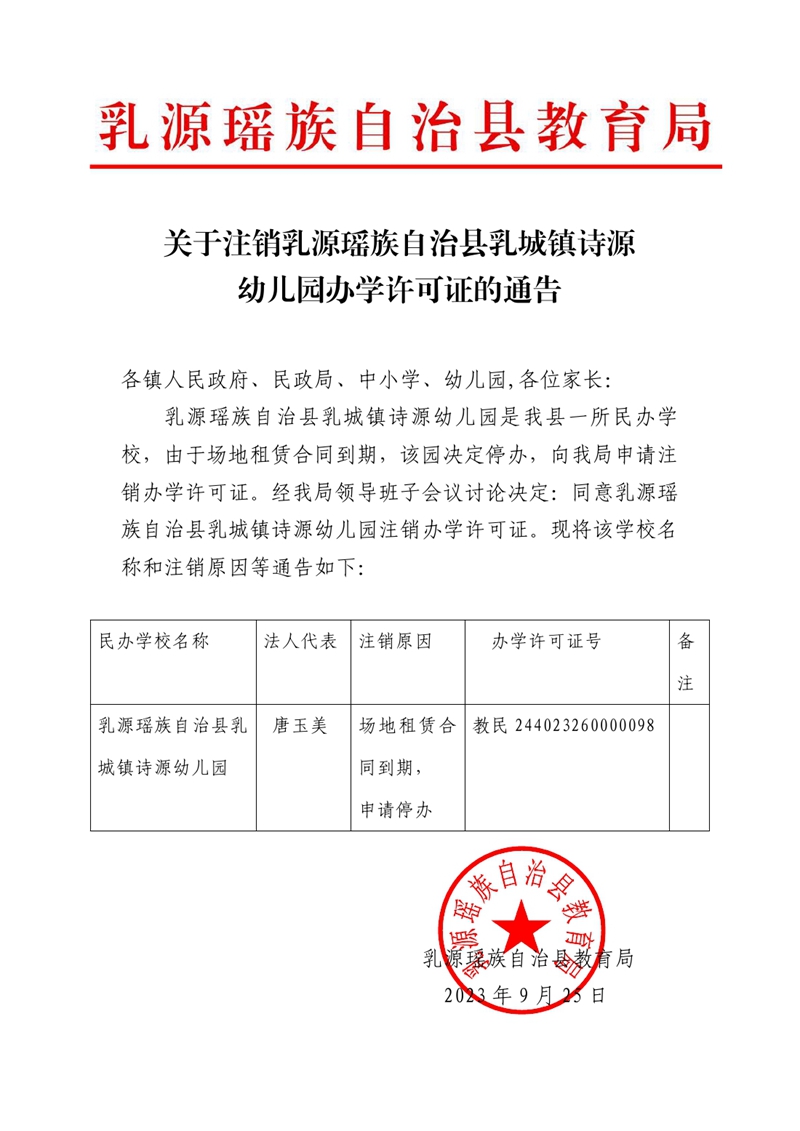 关于注销乳源瑶族自治县乳城镇诗源幼儿园办学许可证的通告(1)0000.jpg