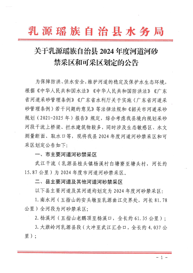 关于乳源瑶族自治县2024年度河道河砂禁采区和可采区划定的公告0000.jpg