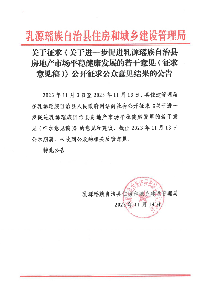 关于征求《关于进一步促进乳源瑶族自治县房地产市场平稳健康发展的若干意见（征求意见稿）》公开征求公众意见结果的公告0000.jpg