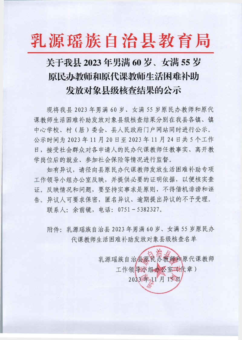 关于我县2023年男满60岁、女满55岁原民办代课教师生活困难补助发放对象县级核查结果的公示0000.jpg