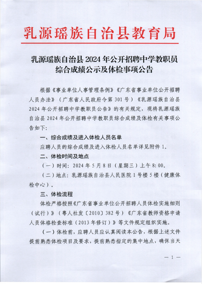 乳源瑶族自治县2024年公开招聘中学教职员综合成绩公示及体检事项公告0000.jpg