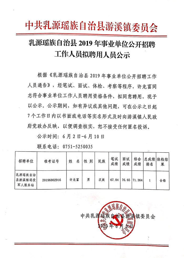 乳源瑶族自治县2019年事业单位公开招聘工作人员公示（游溪镇）.jpg