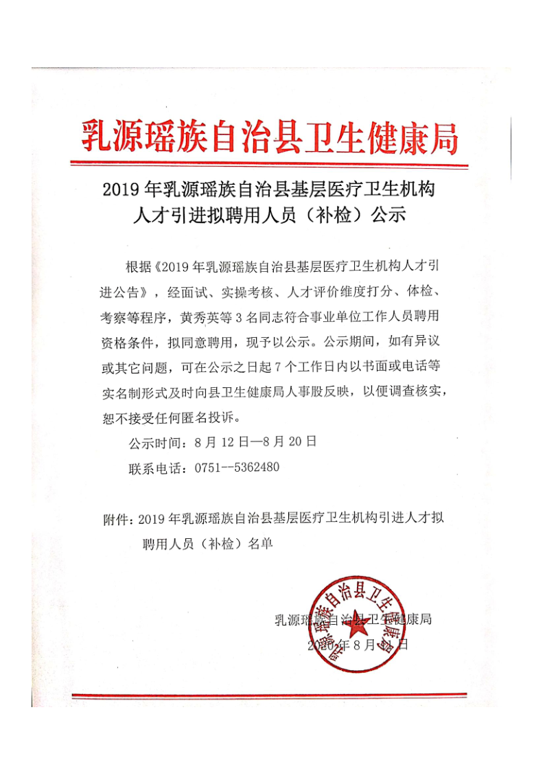 2019年乳源瑶族自治县基层医疗机构人才引进拟聘用人员（补检）公示_1.png