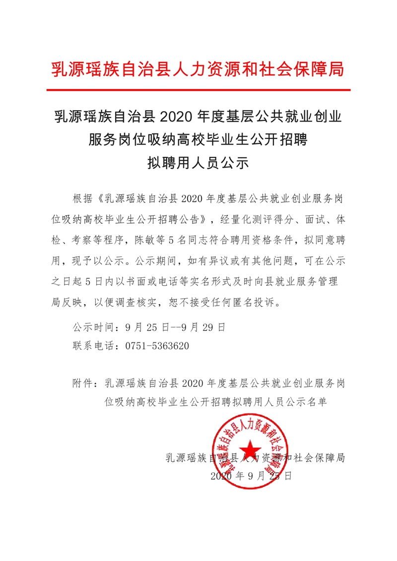 乳源瑶族自治县2020年度基层公共就业创业服务岗位吸纳高校毕业生公开招聘拟聘用公示（章）0000.jpg