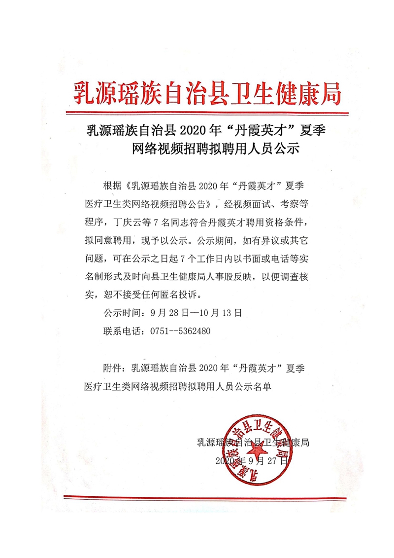 乳源瑶族自治县2020年“丹霞英才”夏季医疗卫生类网络视频招聘拟聘用人员公示0000.jpg