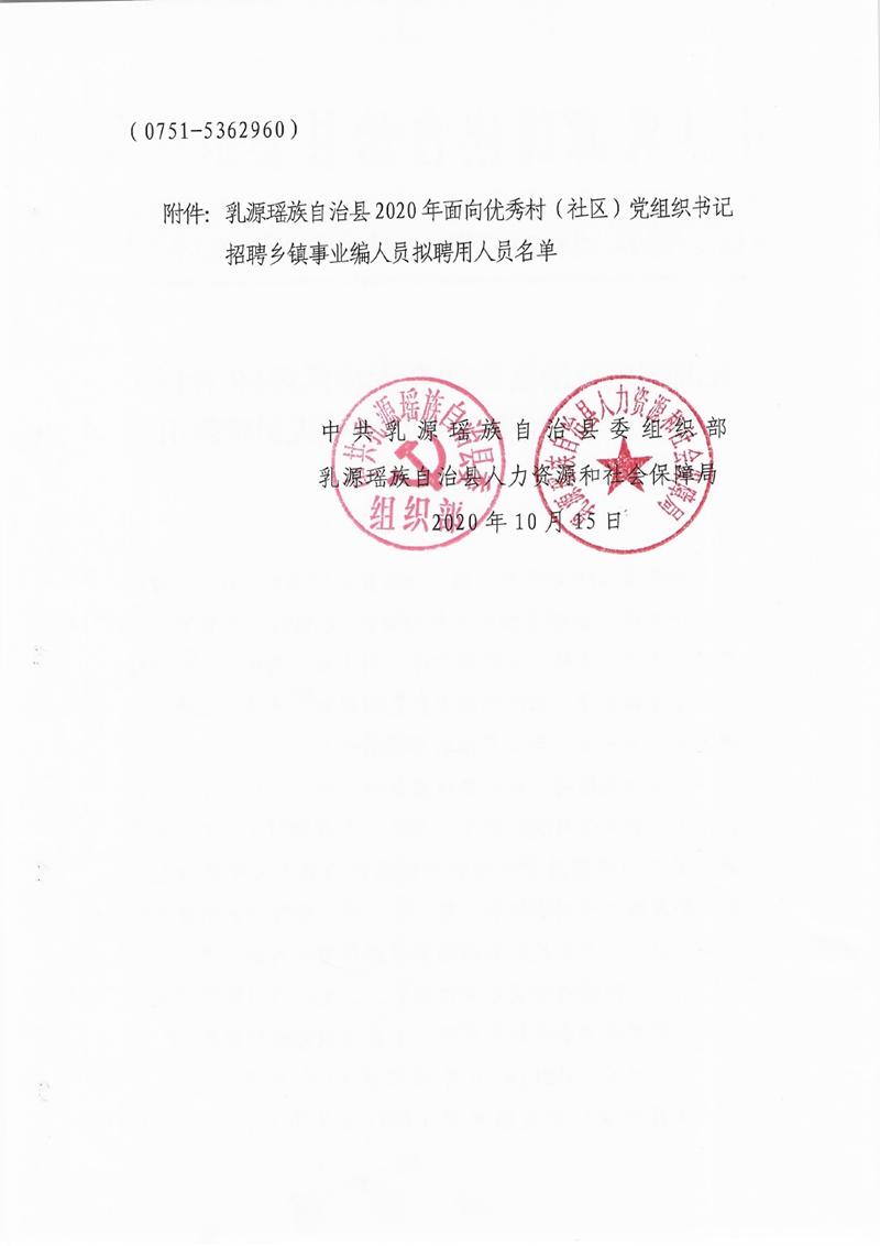 乳源瑶族自治县2020年面向优秀村（社区）党组织书记招聘乡镇事业编制人员拟聘用人员公示0001.jpg